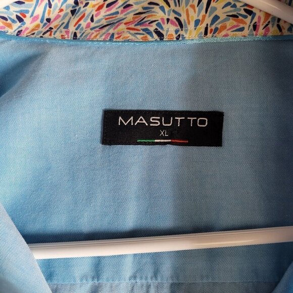 Massuto Mens Blue Royal Long Sleeve Shirt Size Xlarge 100% Cotton Contrast Cuff - Picture 3 of 8